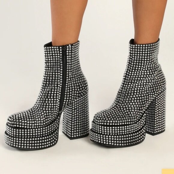 🕺💿💋STUNNING 70s GLAM!💋💿🕺Disco Fever Studio 54 Rhinestone Platform Boots - Picture 6 of 16